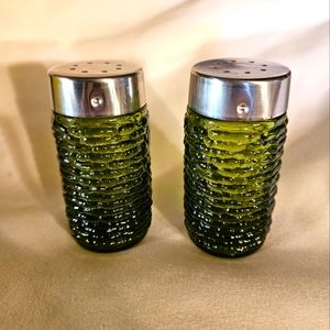 Vintage Anchor Hocking "Soreno" Avacado Green Salt and Pepper Set